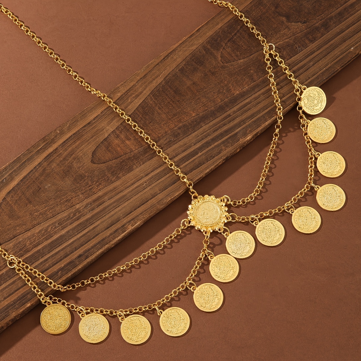 Retro Ethnic-style Golden Round Piece Pendant Headpiece